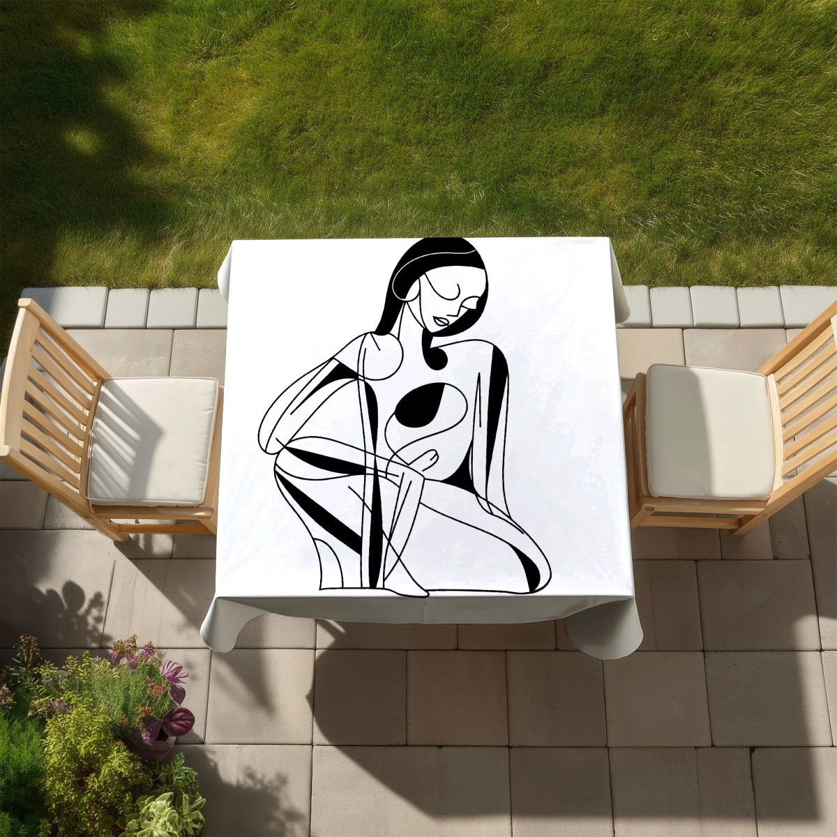 Picture of Begin Home Decor C1TC5858RKLS7S 58 x 58 in. Feminine Lines Abstract Minimalist Tablecloth for Home Decor