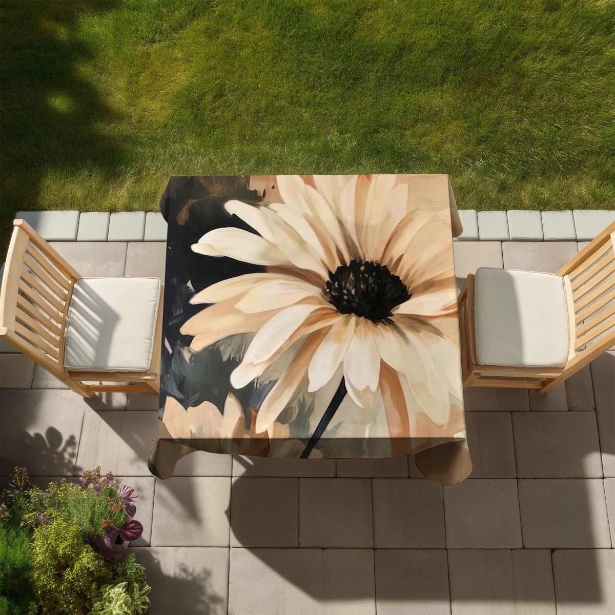 Picture of Begin Home Decor C1TC58582FWTT9 58 x 58 in. Delicate Daisy Black Tablecloth - Indoor & Outdoor Home Decor