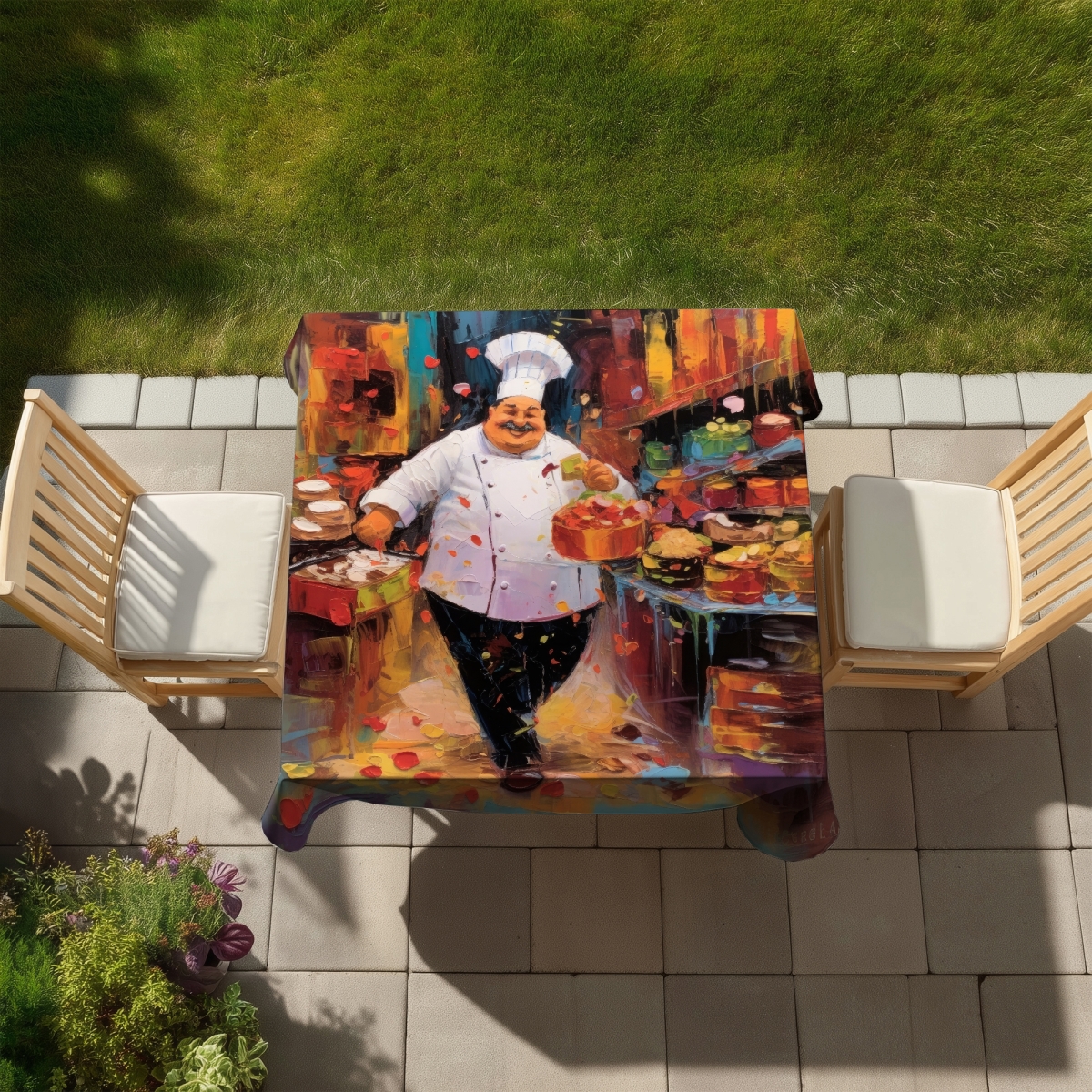 Picture of Begin Home Decor C1TC58583UK976 58 x 58 in. Abstract White Food Tablecloth - Indoor & Outdoor Home Decor