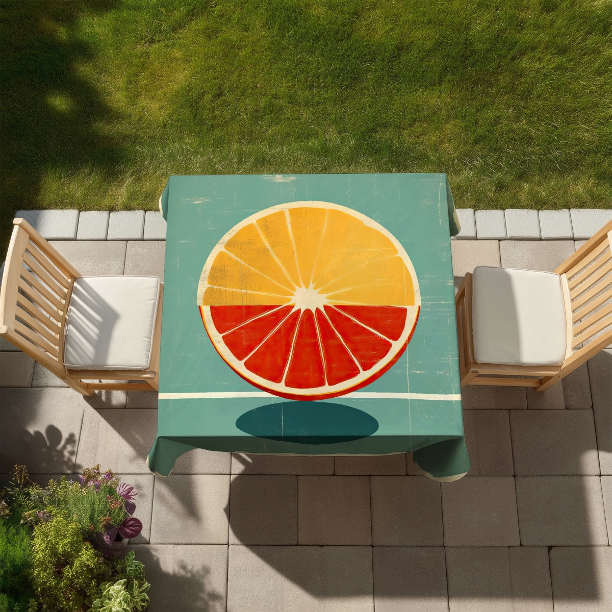 Picture of Begin Home Decor C1TC58580E2011 58 x 58 in. Lemon & Tangerine Tablecloth - Abstract Yellow Pattern Decor