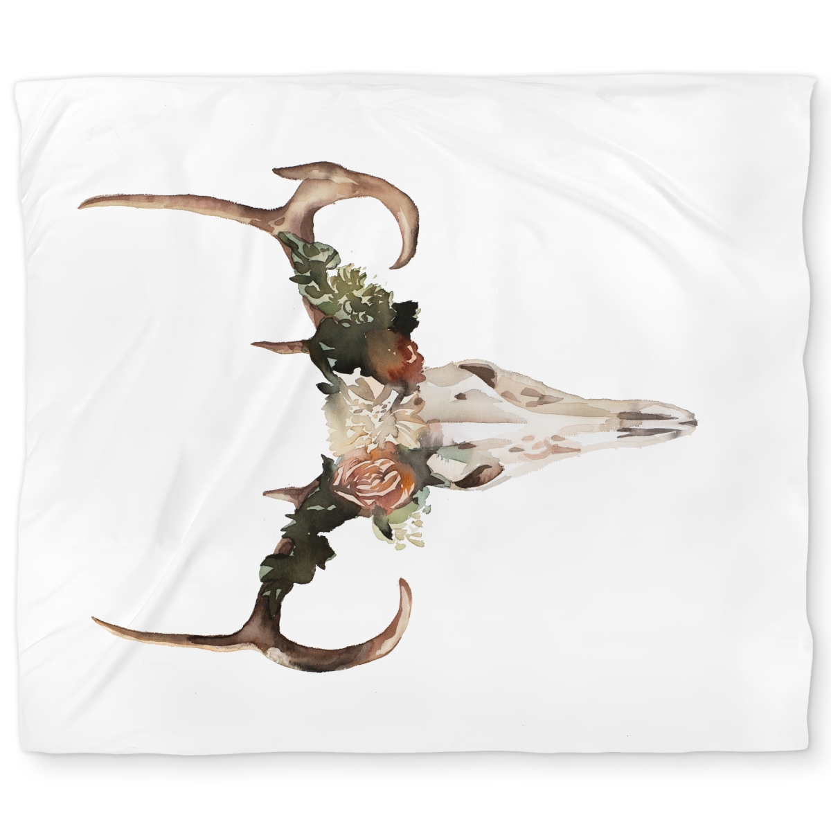 C1DCKSW053T792 Deer Skull with Roses Rustic King Size Duvet Cover - Home Decor