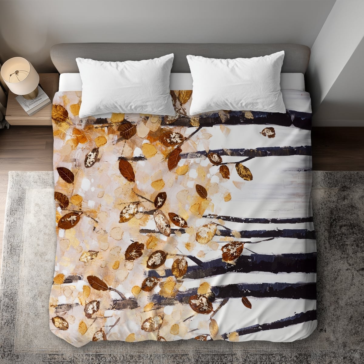 C1DCKSW0DXEZYQ Texturized Leaves Trees King Size Duvet Cover - White Home Decor