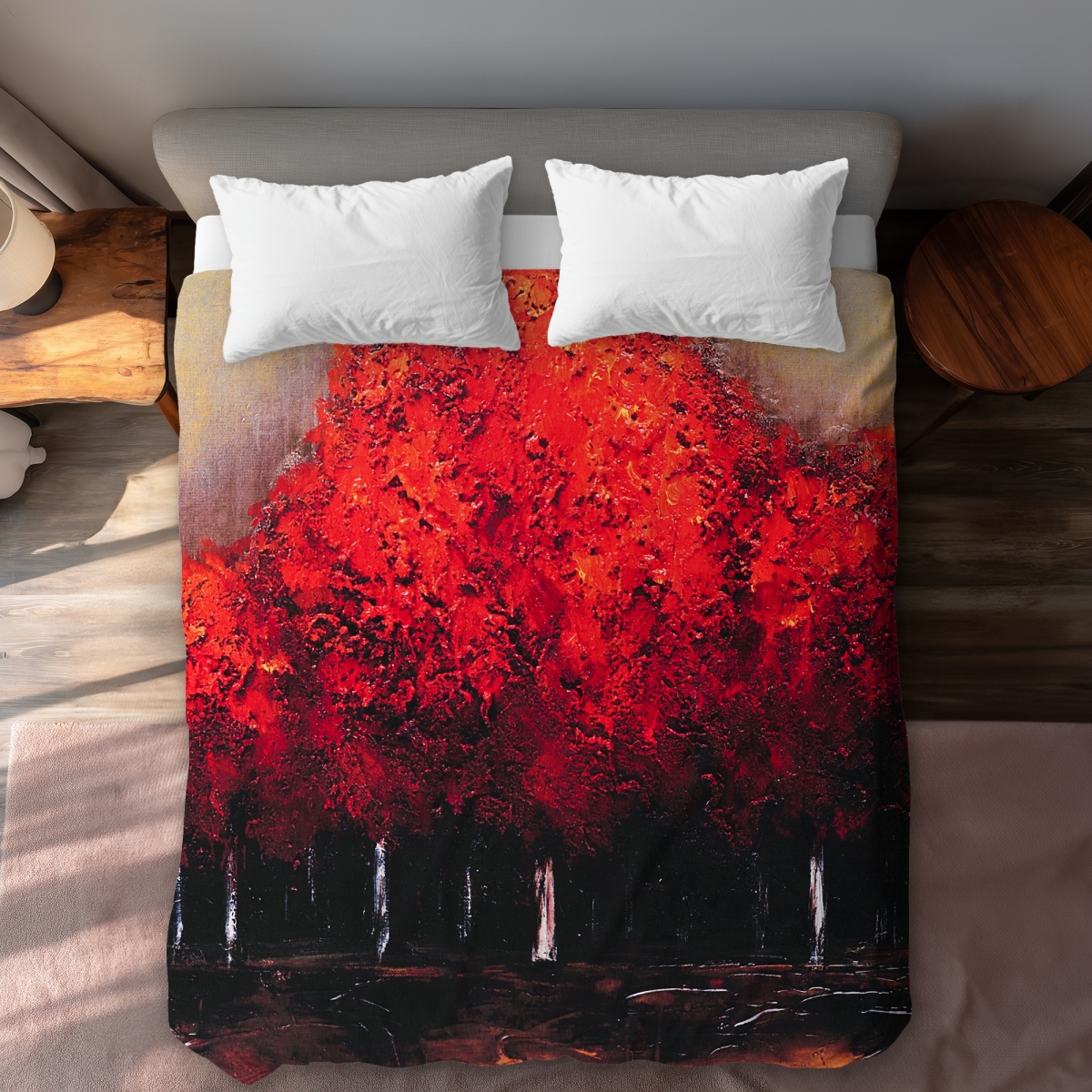 C1DCQSW0FAFXTD Red Dark Trees Black Queen Size Duvet Cover - Home Decor