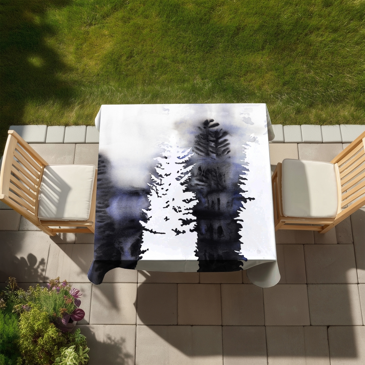 Picture of Begin Home Decor C1TC5858DFFJXT 58 x 58 in. Blue Bedroom Trees Tablecloth - Silhouettes of Trees Decor
