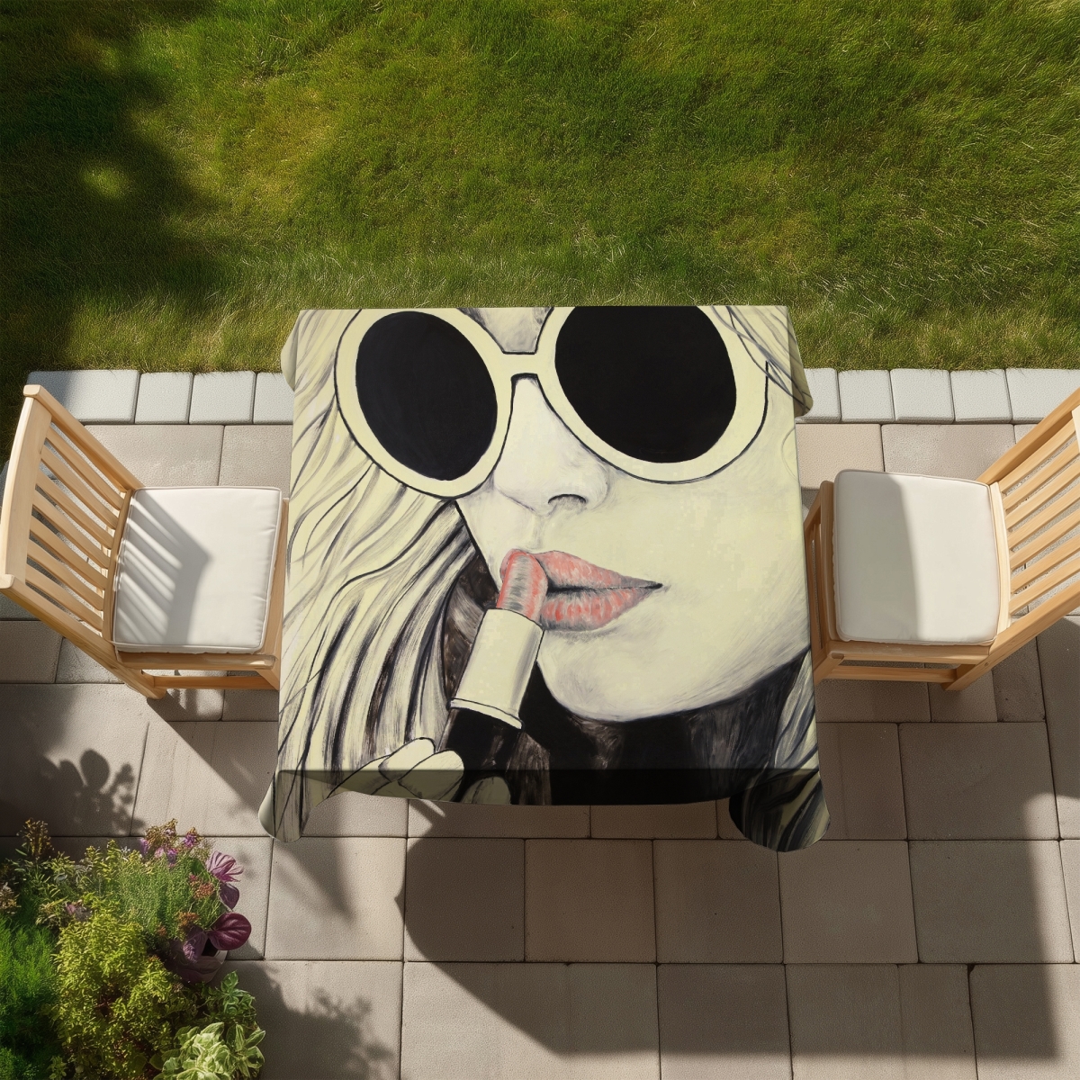 Picture of Begin Home Decor C1TC5858EZSGVT 58 x 58 in. Pink Lips Tablecloth - Modern Indoor & Outdoor Home Decor
