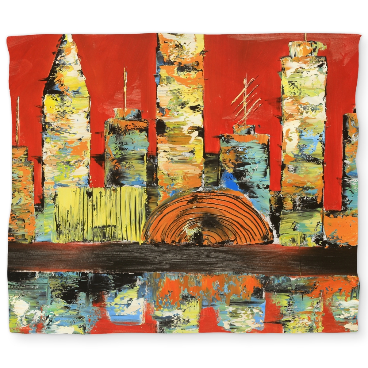 C1DCKSW0HNEPTV Red Abstract Skyline King Size Duvet Cover - Cities Building Decor