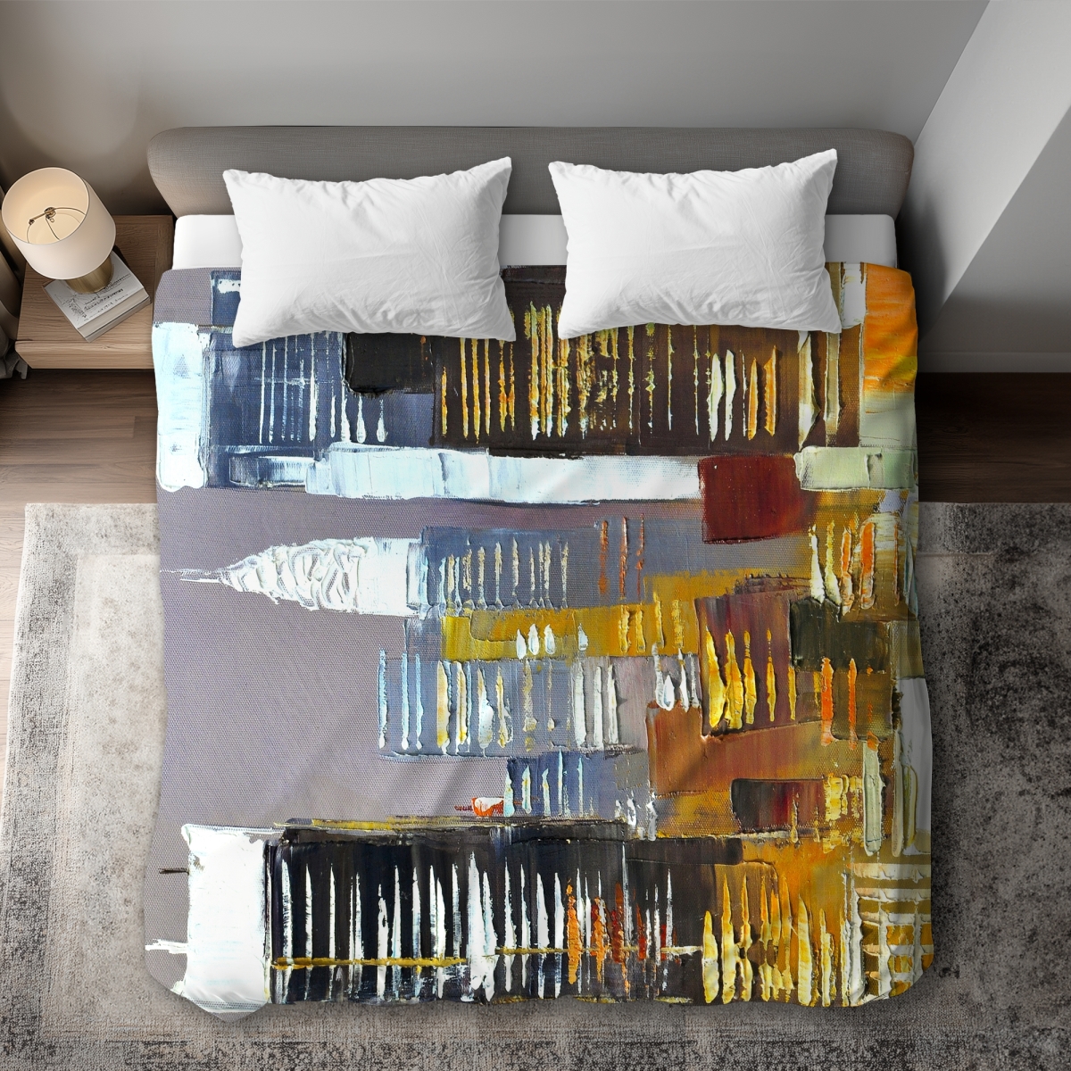 C1DCKSW0NX3RHS Texturized Skyscrapers Night King Size Duvet Cover - White Back