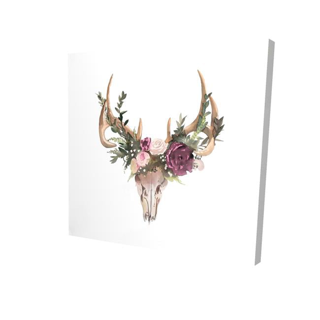 16 x 16 in. Deer Skull with Flowers-Print on Canvas