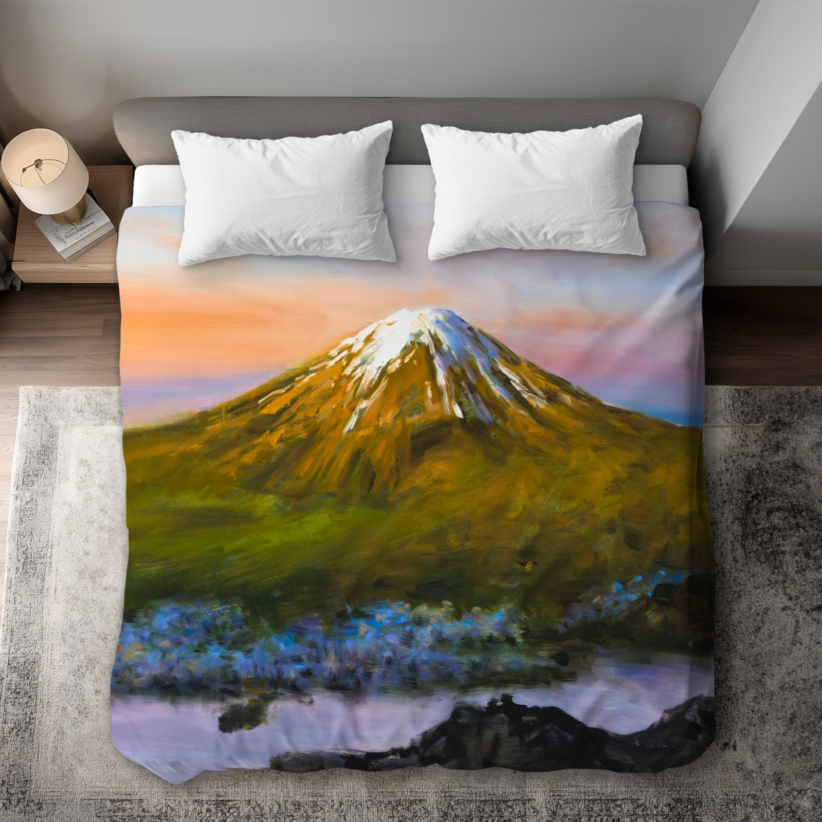 C1DCKSW0FZYKGK Landscape Mount Fuji Trees Green King Size Duvet Cover - Home Decor