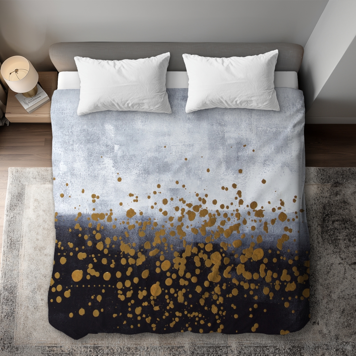 C1DCKSW0AR0VDQ Gold Paint Splash Black Pattern King Size Duvet Cover - Home Decor