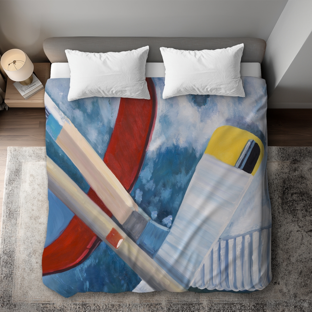 C1DCKSW0WG0E27 Hockey Sticks on Ice King Size Duvet Cover - Beige Man Cave Decor