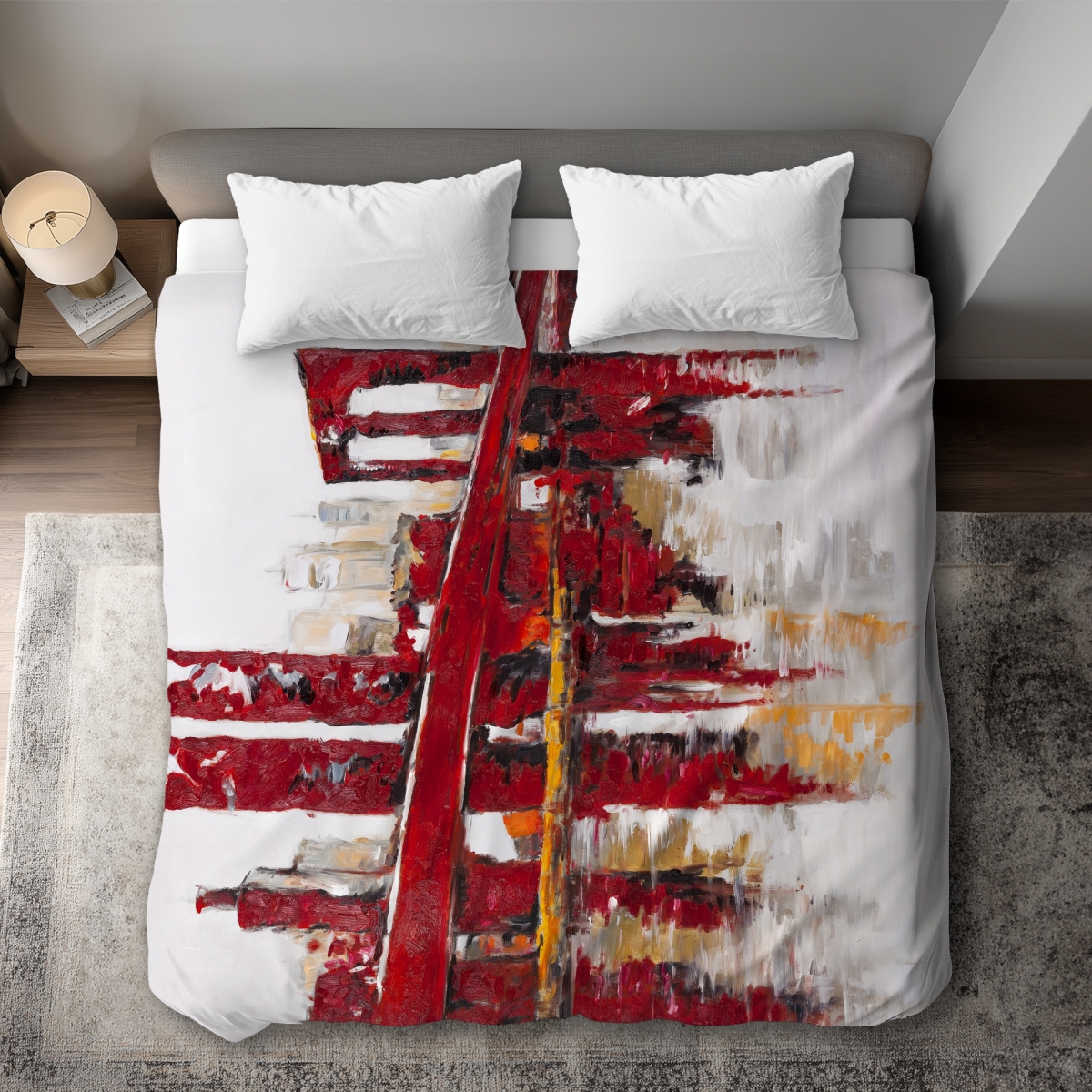 C1DCKSW09A2V7H Abstract Red Bridge King Size Duvet Cover - White Back Home Decor