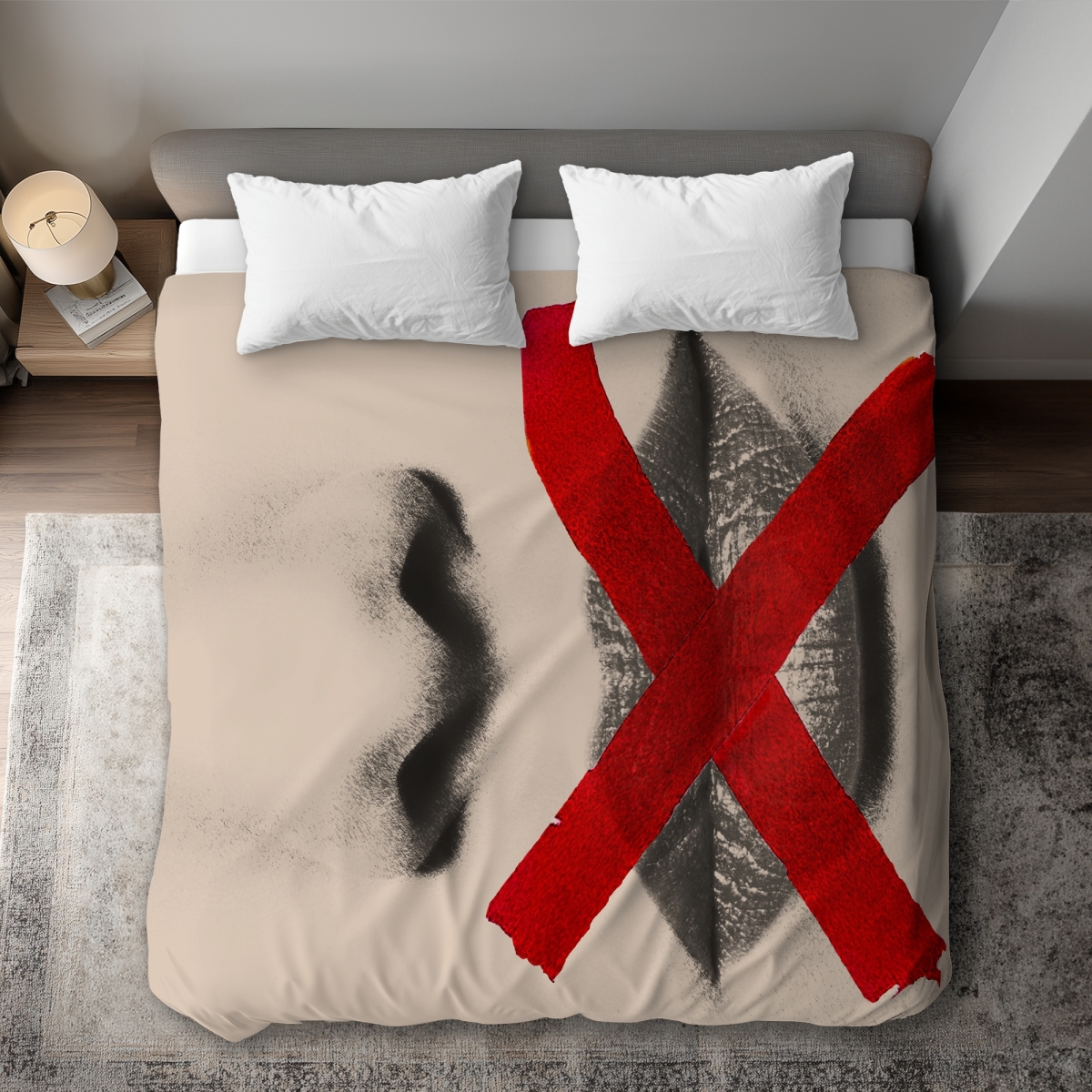 C1DCKSW0RFBJPJ Grayscale Lips with Red X - Modern Figurative King Size Duvet Cover