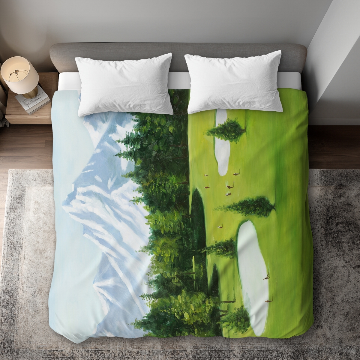 C1DCKSW0CWMHFA Contemporary Mountains King Size Duvet Cover - Golf Course View