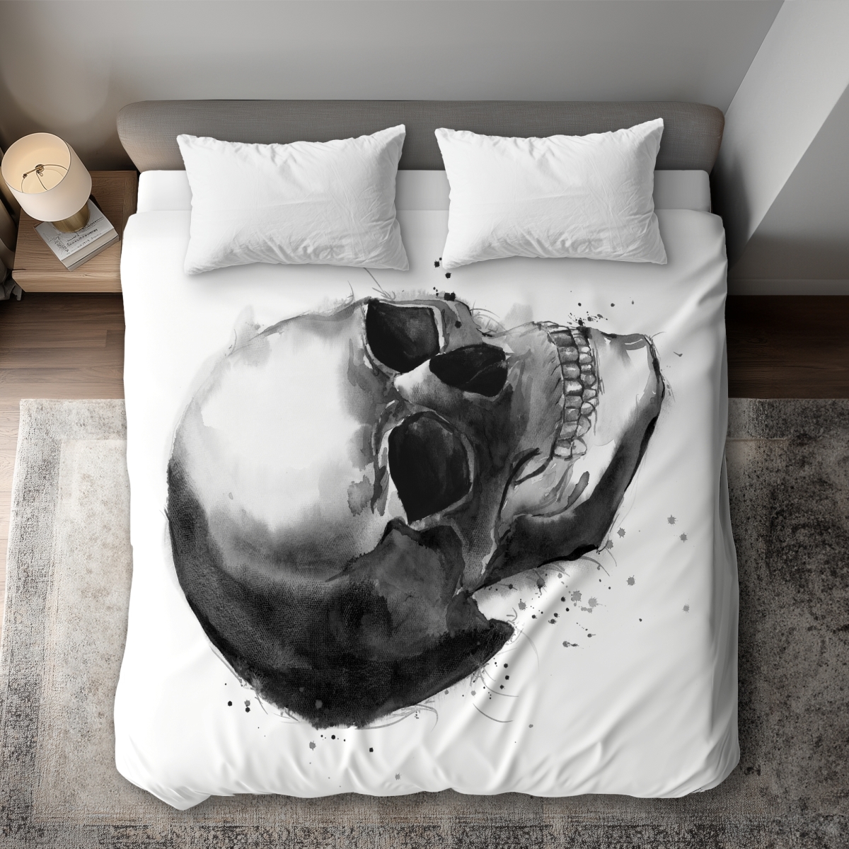 C1DCKSW02CSUO7 Black & White Skull King Size Duvet Cover - Man Cave Decor Essentials