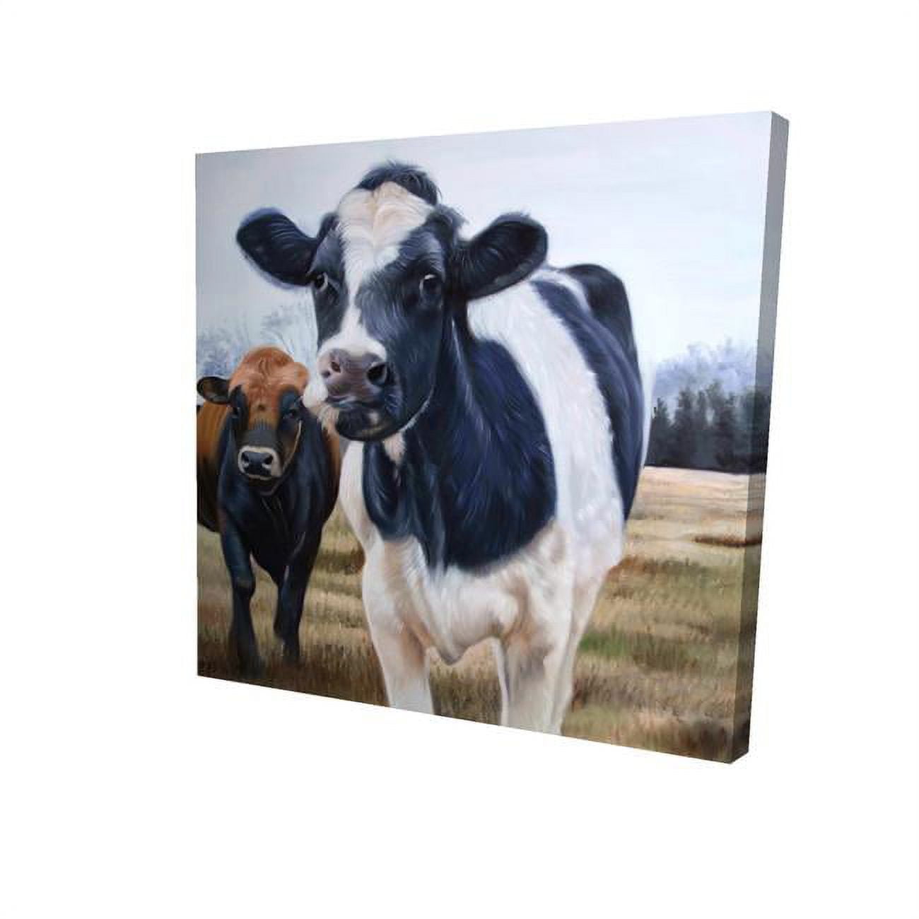 16 x 16 in. Two Cows Eating Grass-Print on Canvas