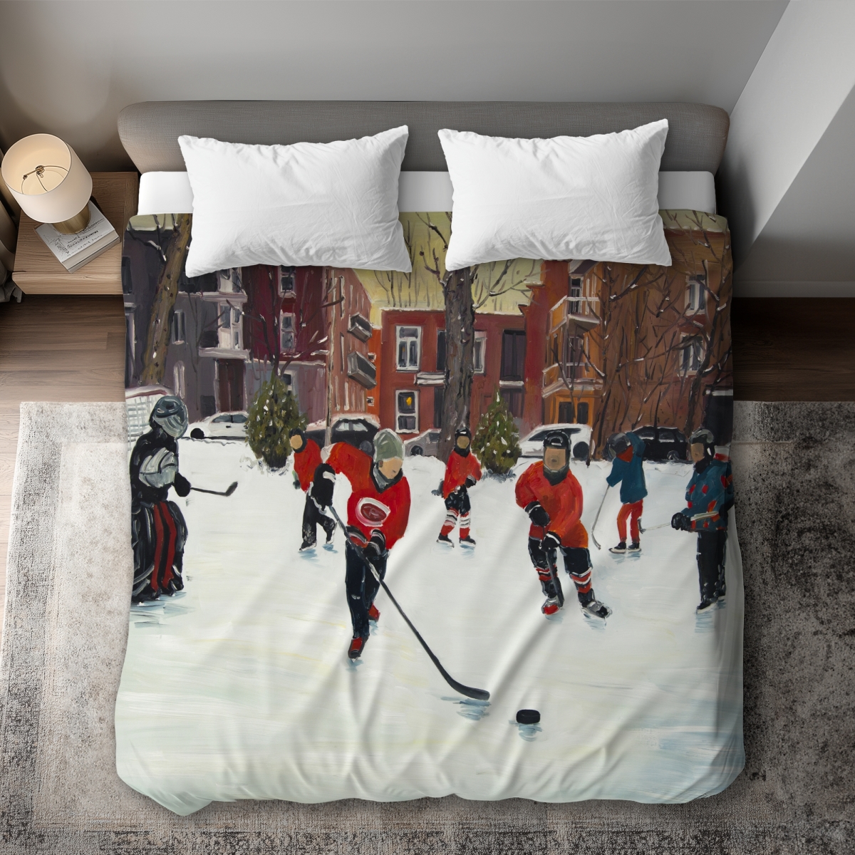 C1DCKSW0WPLP8U Young Hockey Players Red King Size Duvet Cover for Man Cave Decor