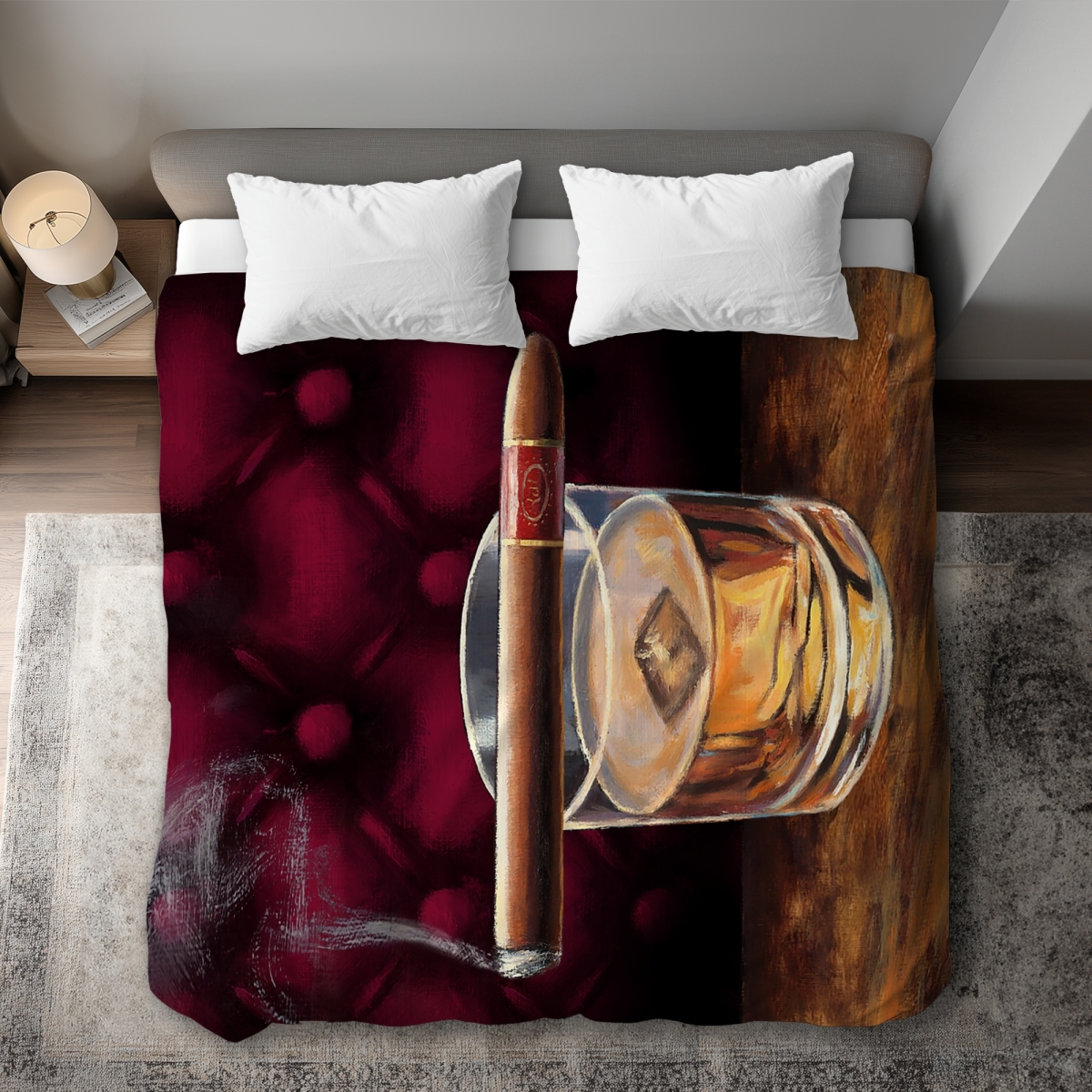C1DCKSW0IOA73U Scotch on Ice Cigar Man Cave Red King Size Duvet Cover - Home Decor
