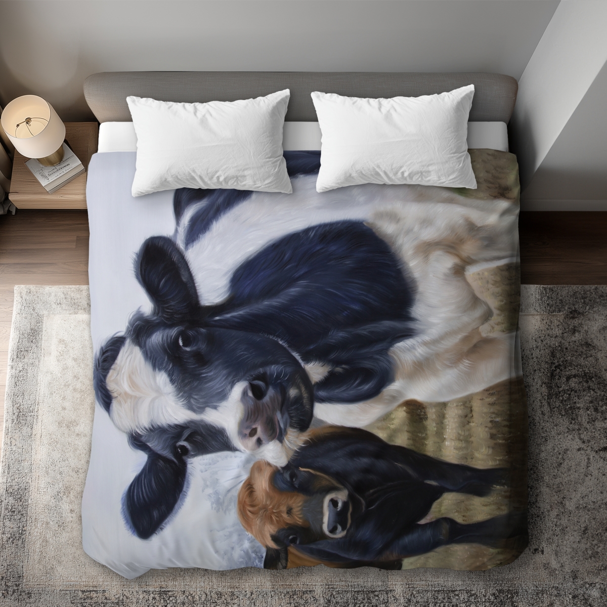 C1DCKSW05N0BY9 Two Cows Eating Grass Brown Rustic King Size Duvet Cover - Home Decor