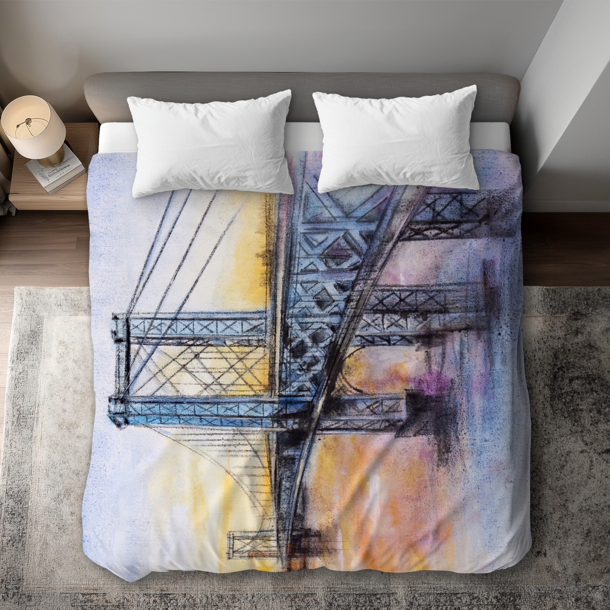 C1DCKSW0THXR5H Abstract Brooklyn Bridge Blue Architecture King Size Duvet Cover - Home Decor