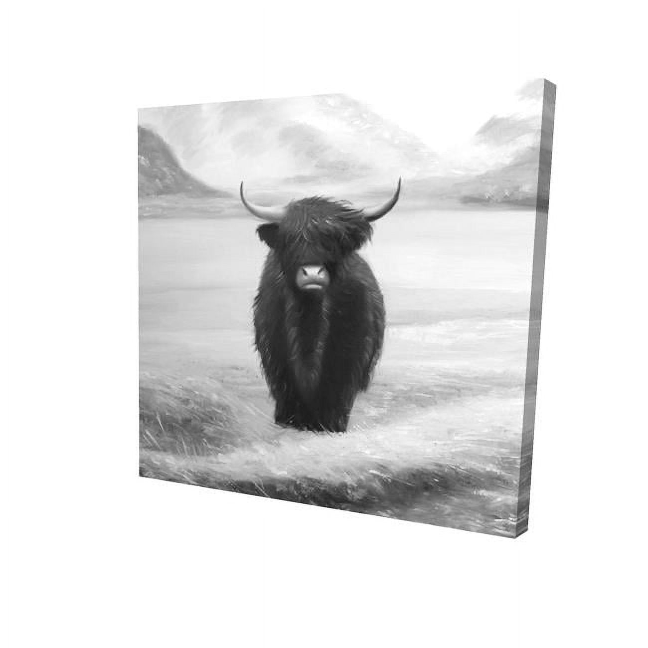16 x 16 in. Monochrome Highland Cow-Print on Canvas