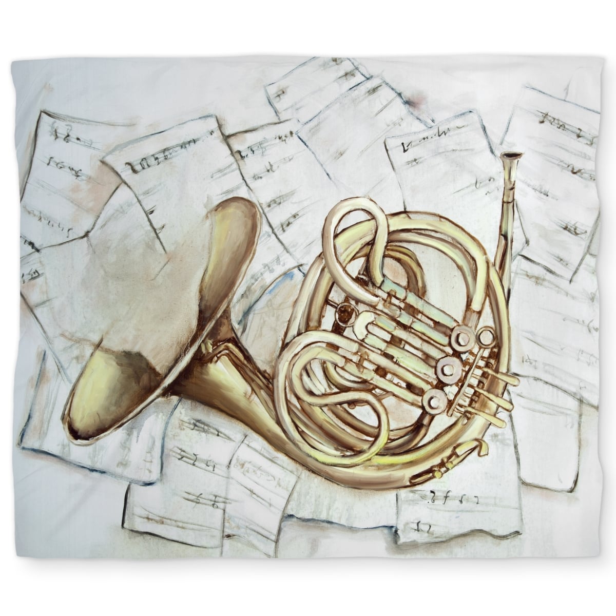 C1DCKSW0F0G5RG Horn on Music Sheet King Size Duvet Cover - Office Illustrative Decor