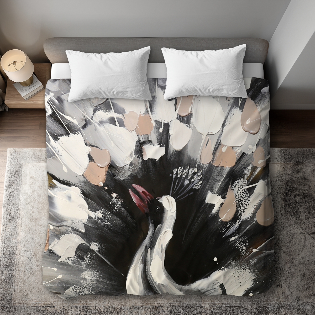 C1DCKSW07YD5OG Spotted Abstract Peacock King Size Duvet Cover - Black White Decor