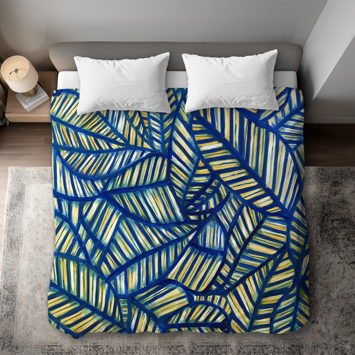 C1DCKSW01JIFDR Blue Leaf Patterns King Size Duvet Cover - Livingroom Leaves Decor
