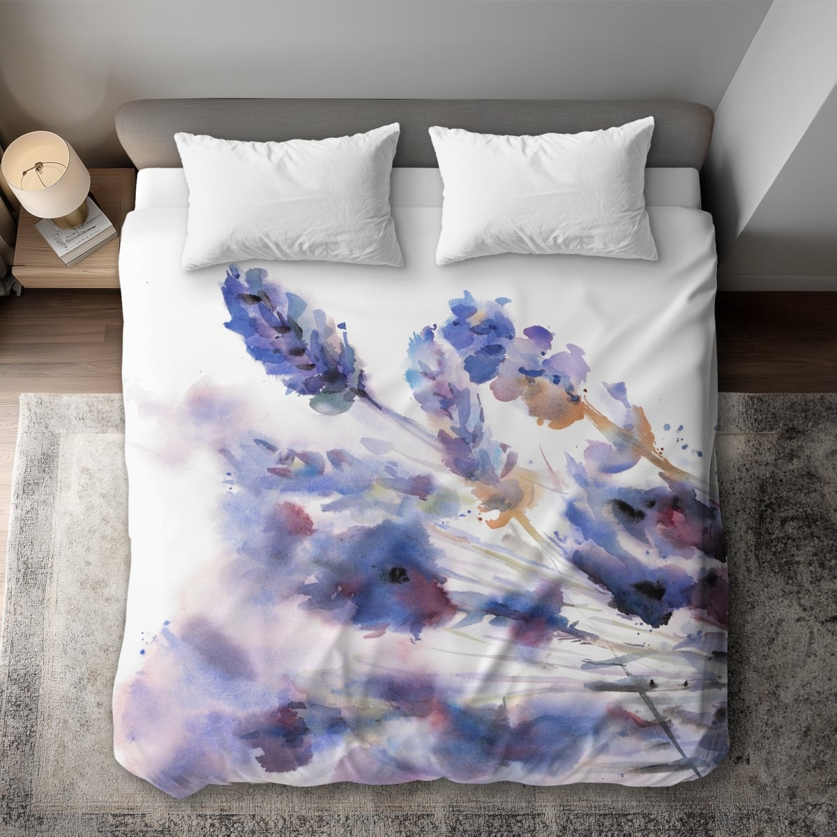 C1DCKSW0BGXWNB Watercolor Lavender Flowers King Size Duvet Cover - Purple Botanical Farmhouse