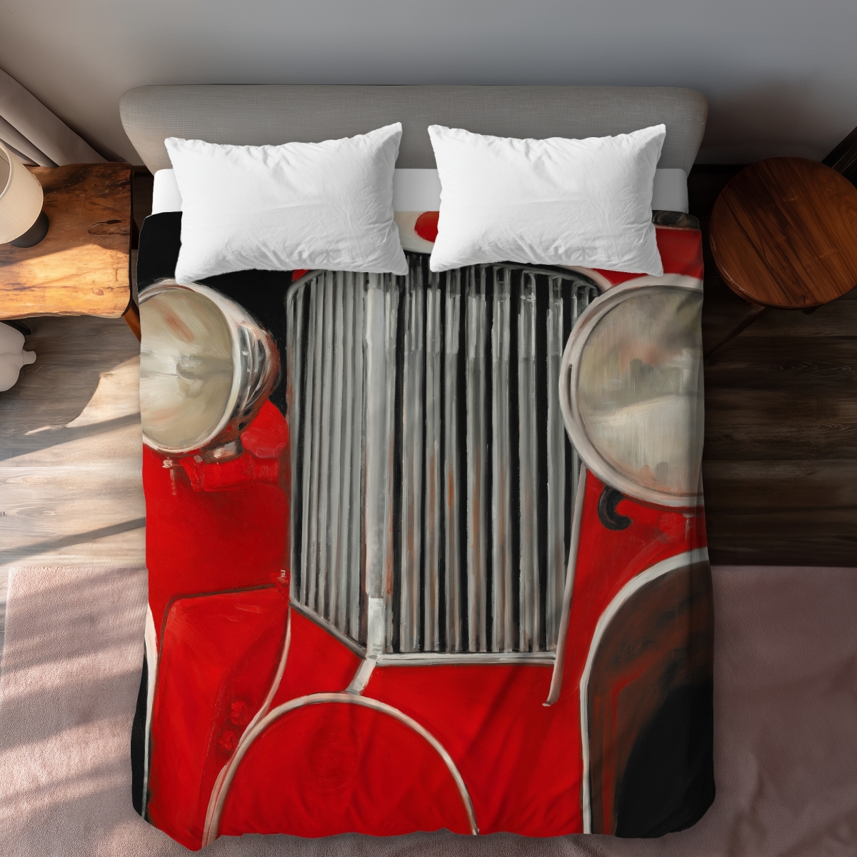 C1DCQSW0O9BBMS Vintage 50s Car Closeup Queen Size Duvet Cover - Man Cave Decor