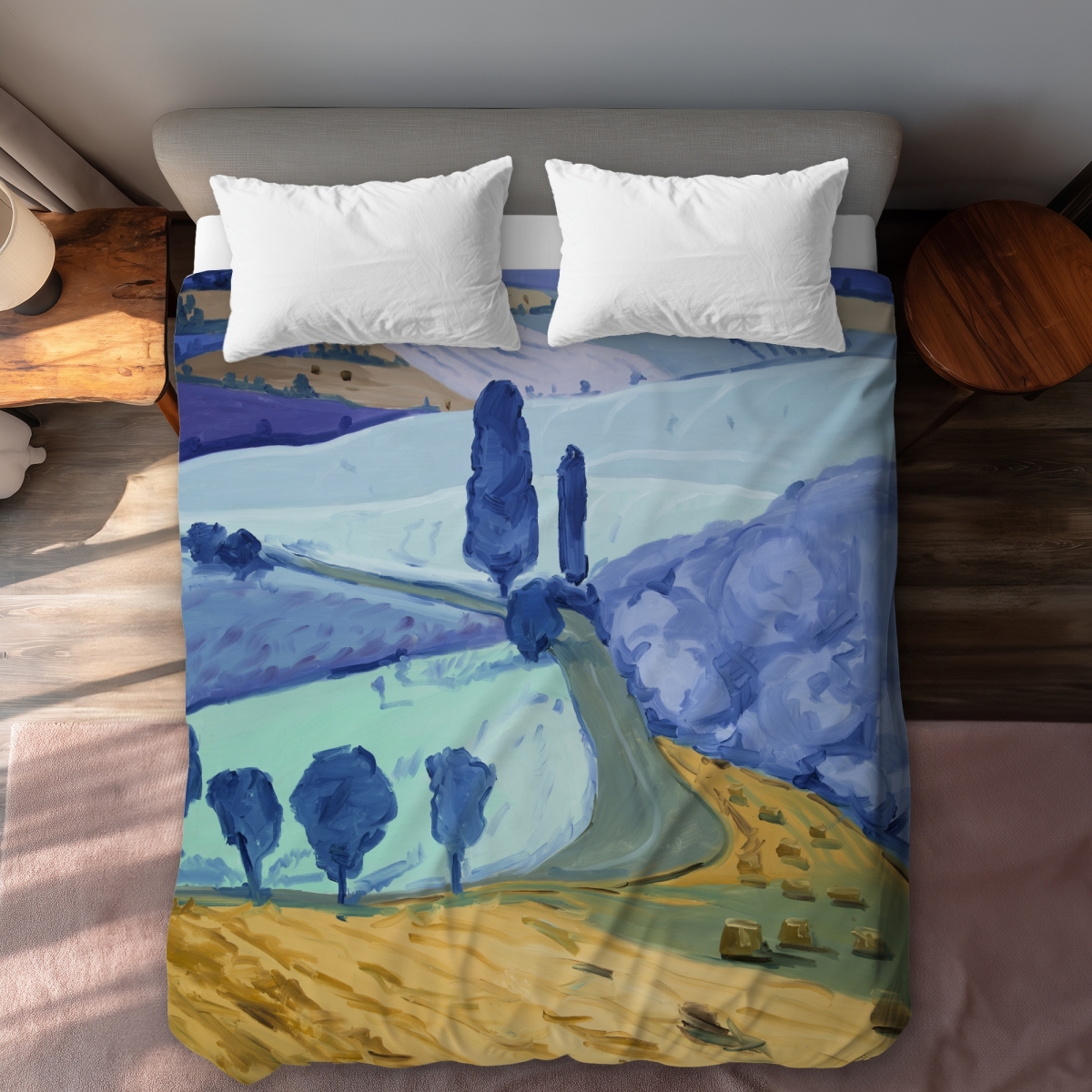 C1DCQSW0USRVX3 Tuscany Field Turquoise Queen Size Duvet Cover - Tree Design Decor