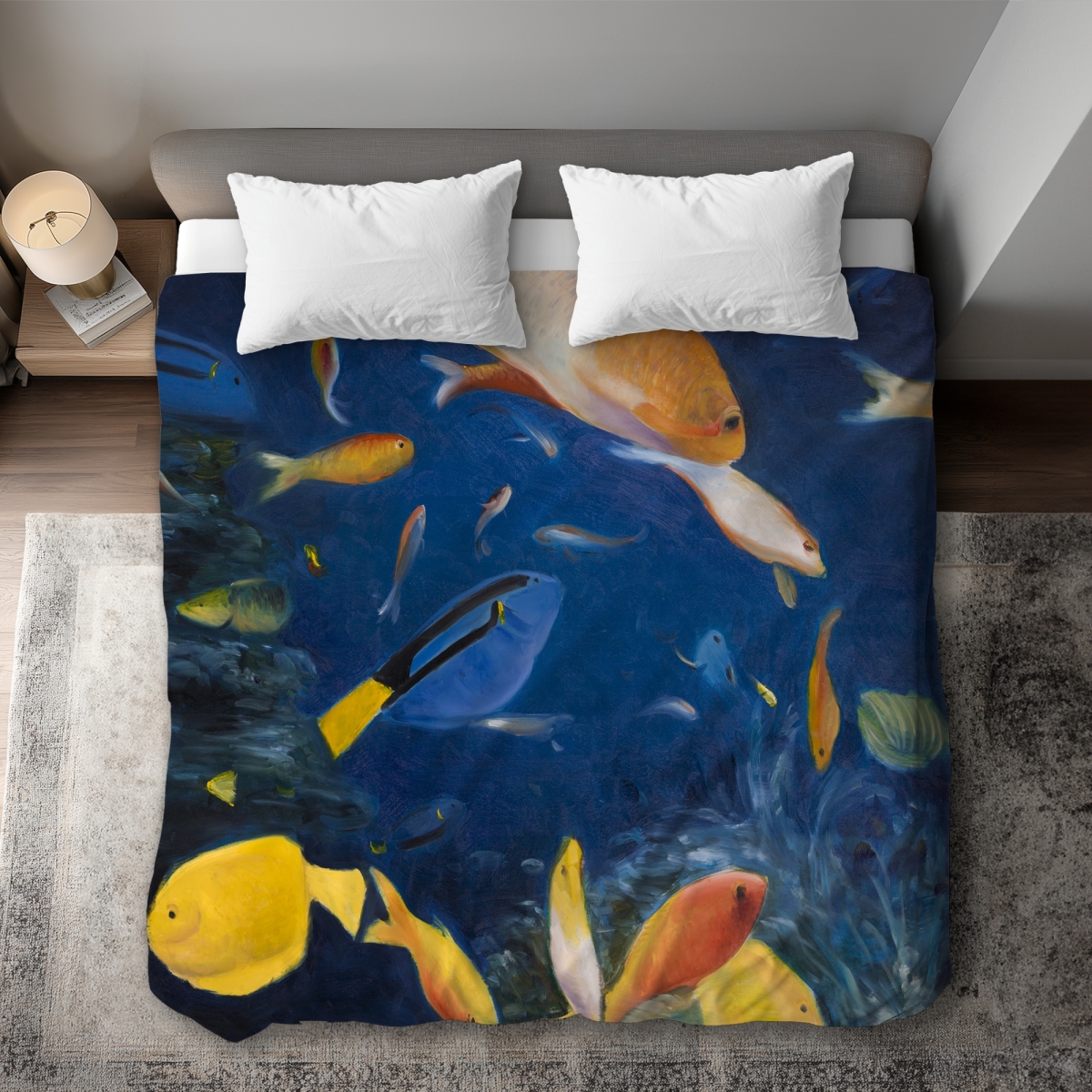 C1DCKSW0FB2QJR Colorful Fish Under the Sea Yellow Office King Size Duvet Cover - Home Decor