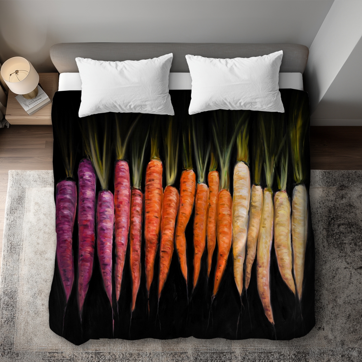 C1DCKSW0A19RD9 Colorful Carrots Black Rustic Kitchen King Size Duvet Cover - Home Decor