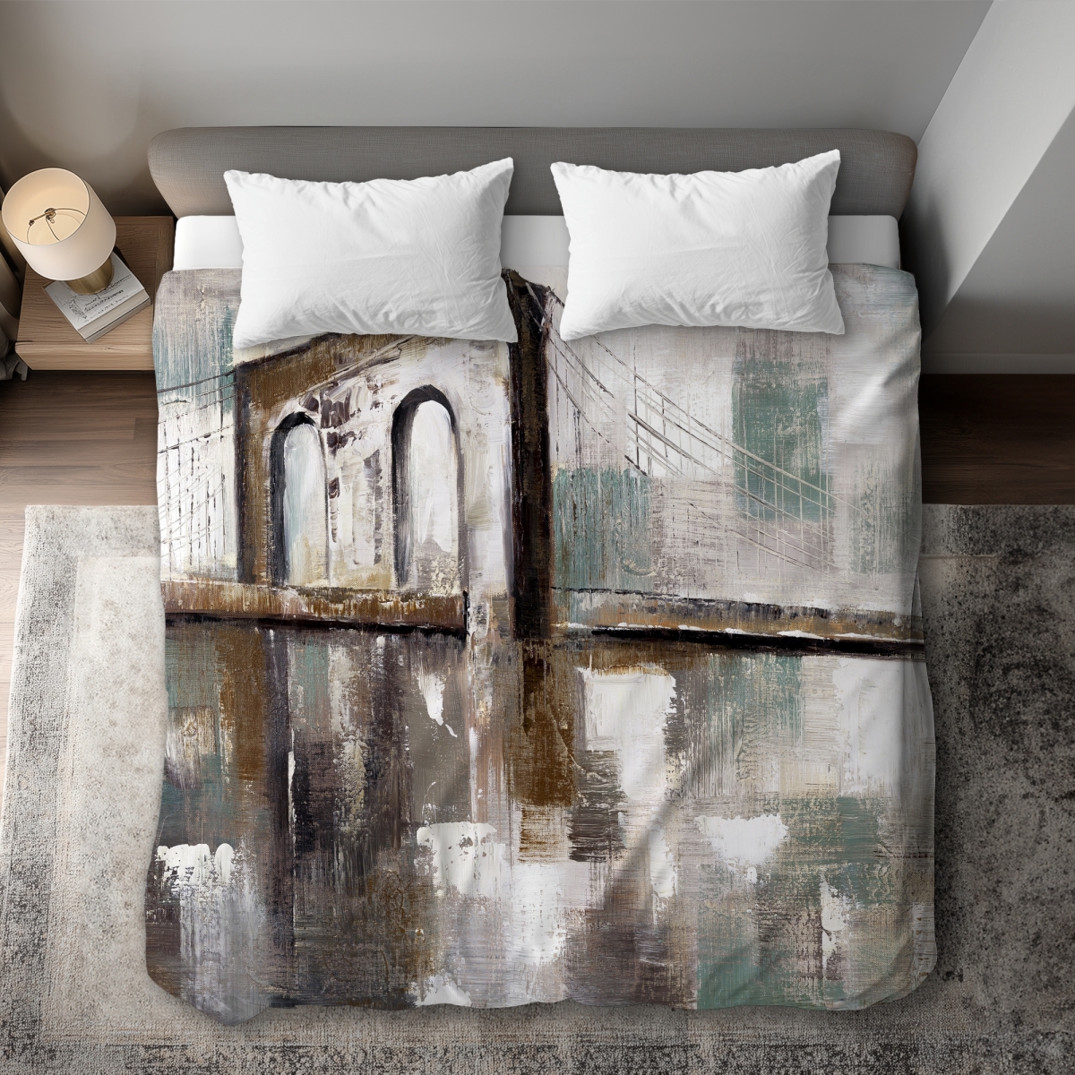 C1DCKSW00OM9H1 Abstract Paint Spotted Bridge King Size Duvet Cover - Turquoise Decor