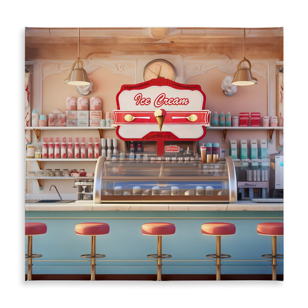 Picture of Begin Home Decor C1TC585888WM8X 58 x 58 in. White Retro Tablecloth - Ice Cream Parlor Home Decor