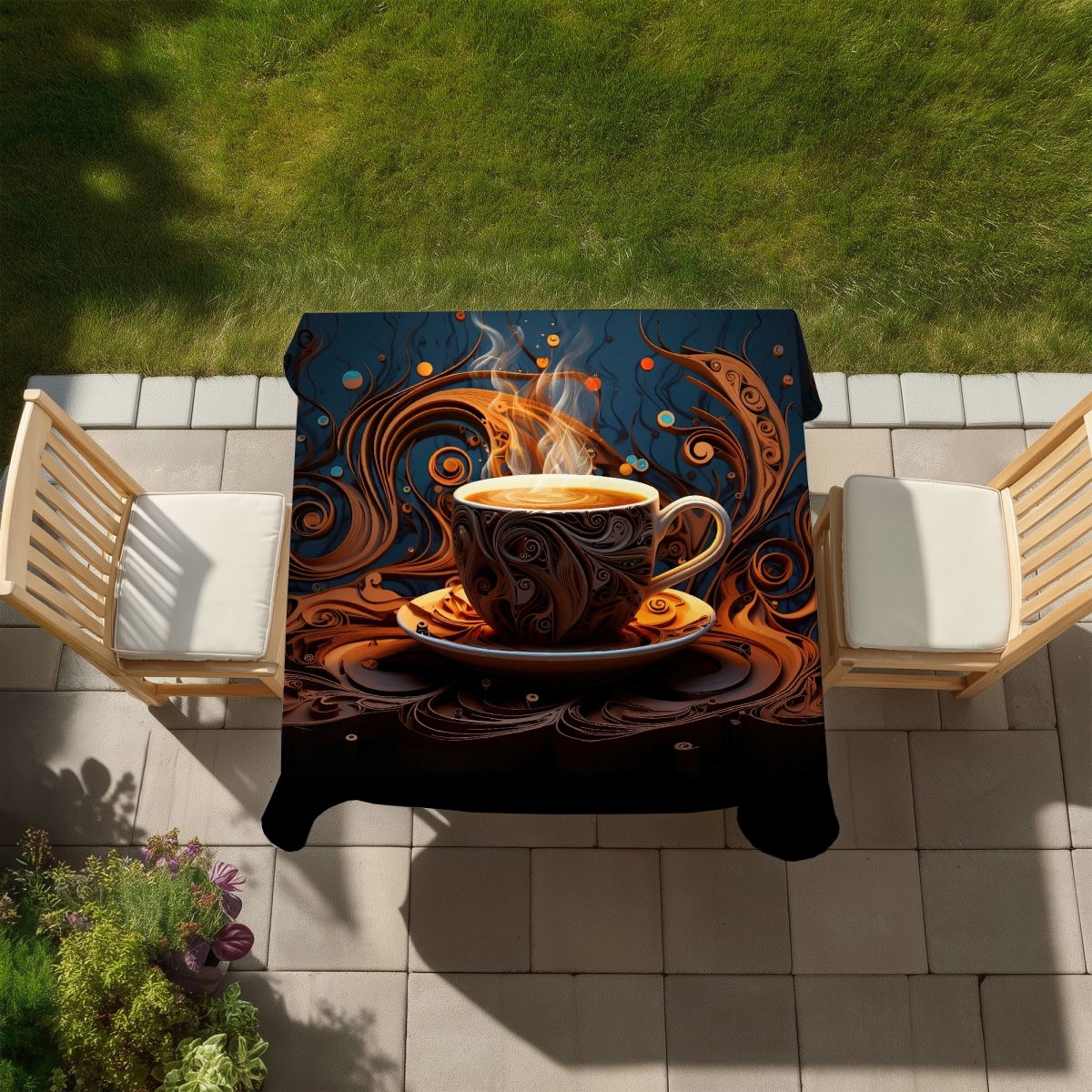 Picture of Begin Home Decor C1TC5858HRXY2A 58 x 58 in. Coffee Trance Tablecloth - Minimalist Indoor & Outdoor Decor