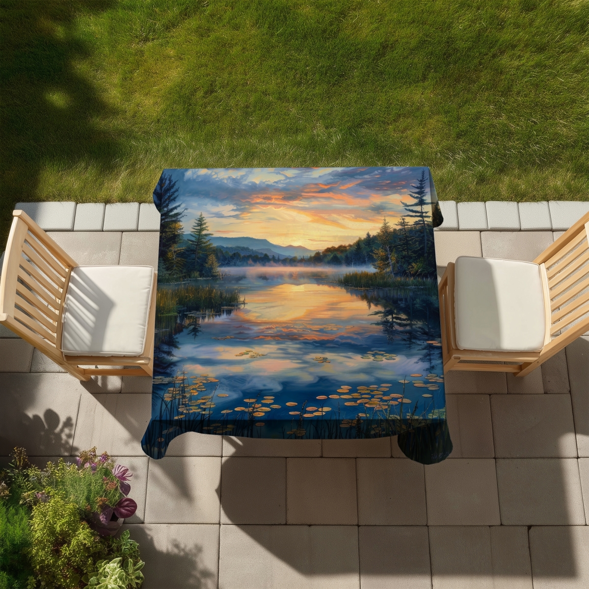 Picture of Begin Home Decor C1TC5858OL6U94 58 x 58 in. Fluid Indoor & Outdoor Tablecloth - Stylish Home Decor