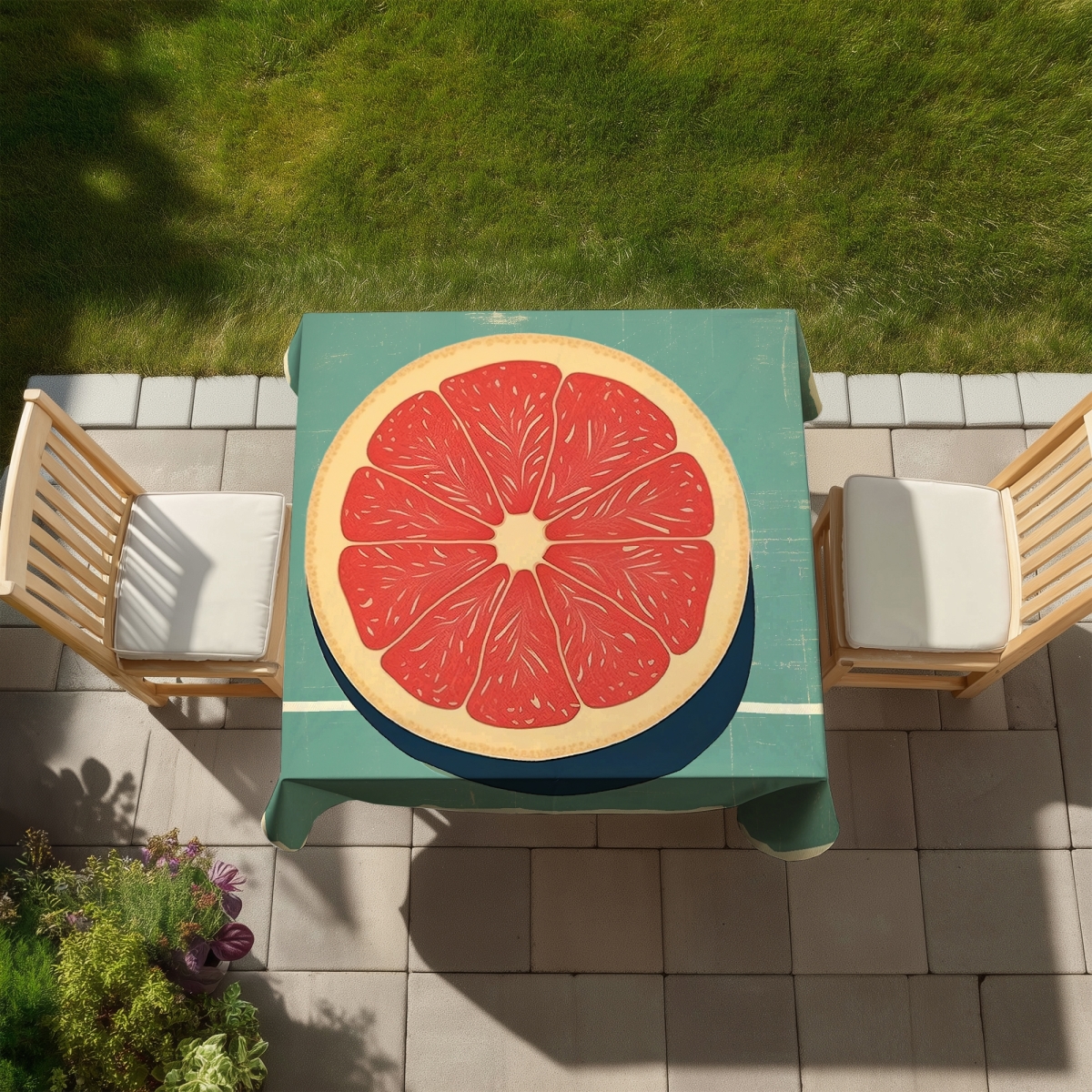 Picture of Begin Home Decor C1TC5858KFBWBQ 58 x 58 in. Minimalist Grapefruit Yellow Tablecloth for Indoor & Outdoor Decor