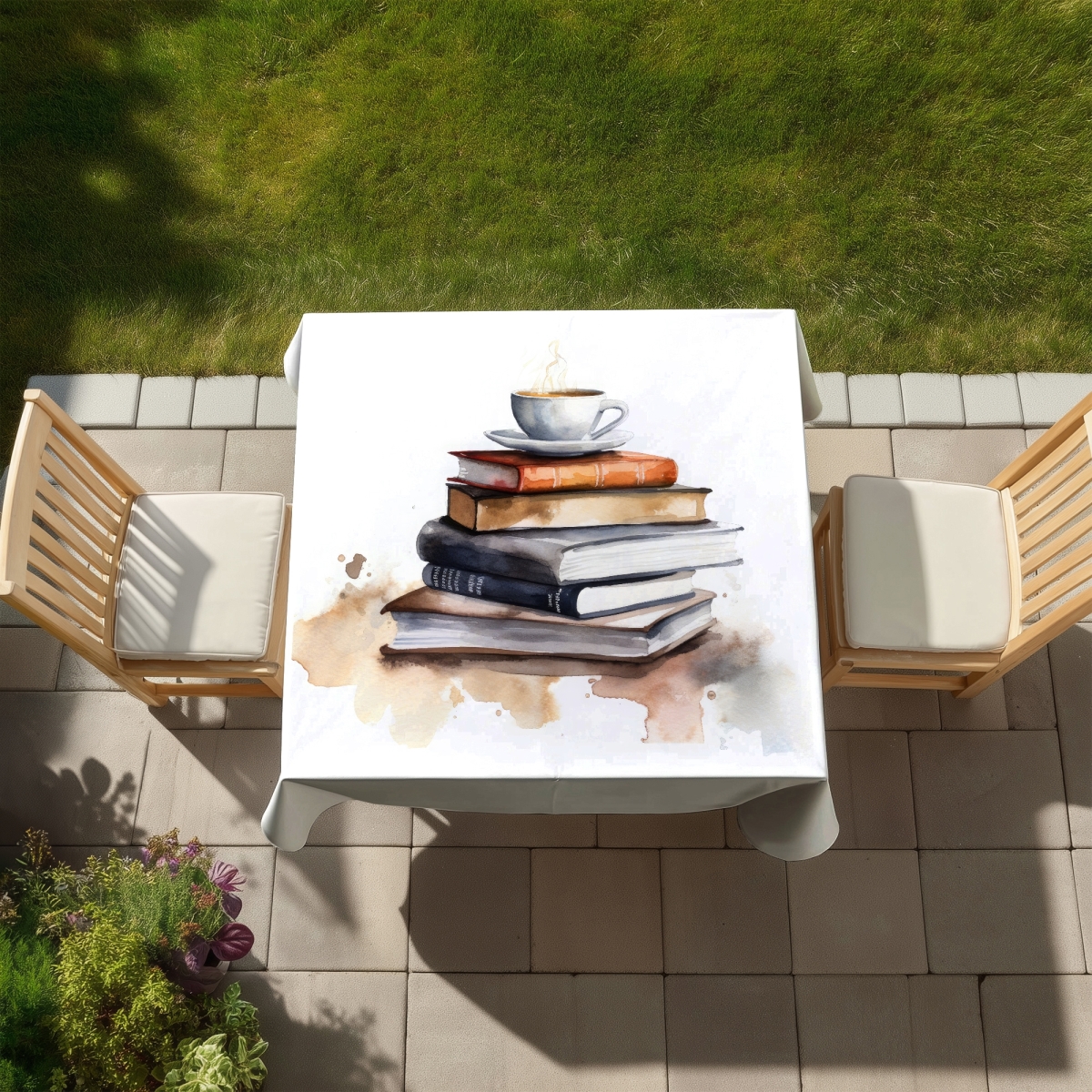 Picture of Begin Home Decor C1TC58585PJEB2 58 x 58 in. Calming Books Abstract Tablecloth - Indoor & Outdoor Home Decor