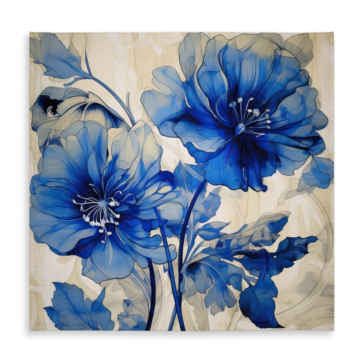 Picture of Begin Home Decor C1TC58589H20CE 58 x 58 in. Blue Flowers Tablecloth - Indoor & Outdoor Contemporary Decor