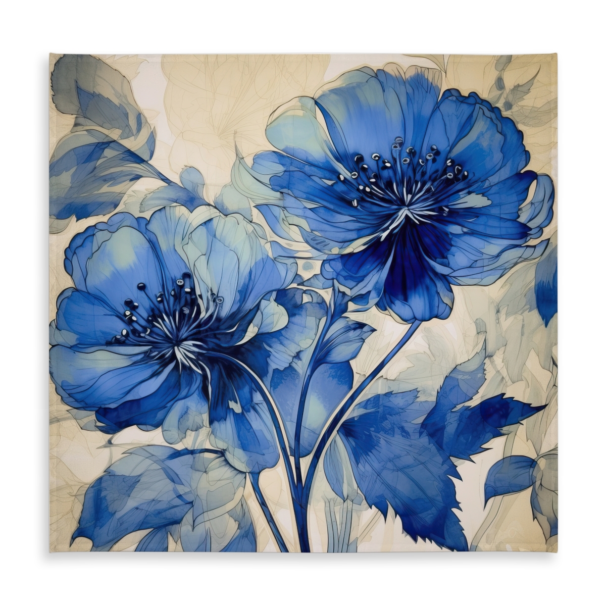 Picture of Begin Home Decor C1TC5858NK5D7W 58 x 58 in. Marine Flowers Tablecloth - Blue Abstract Floral Decor