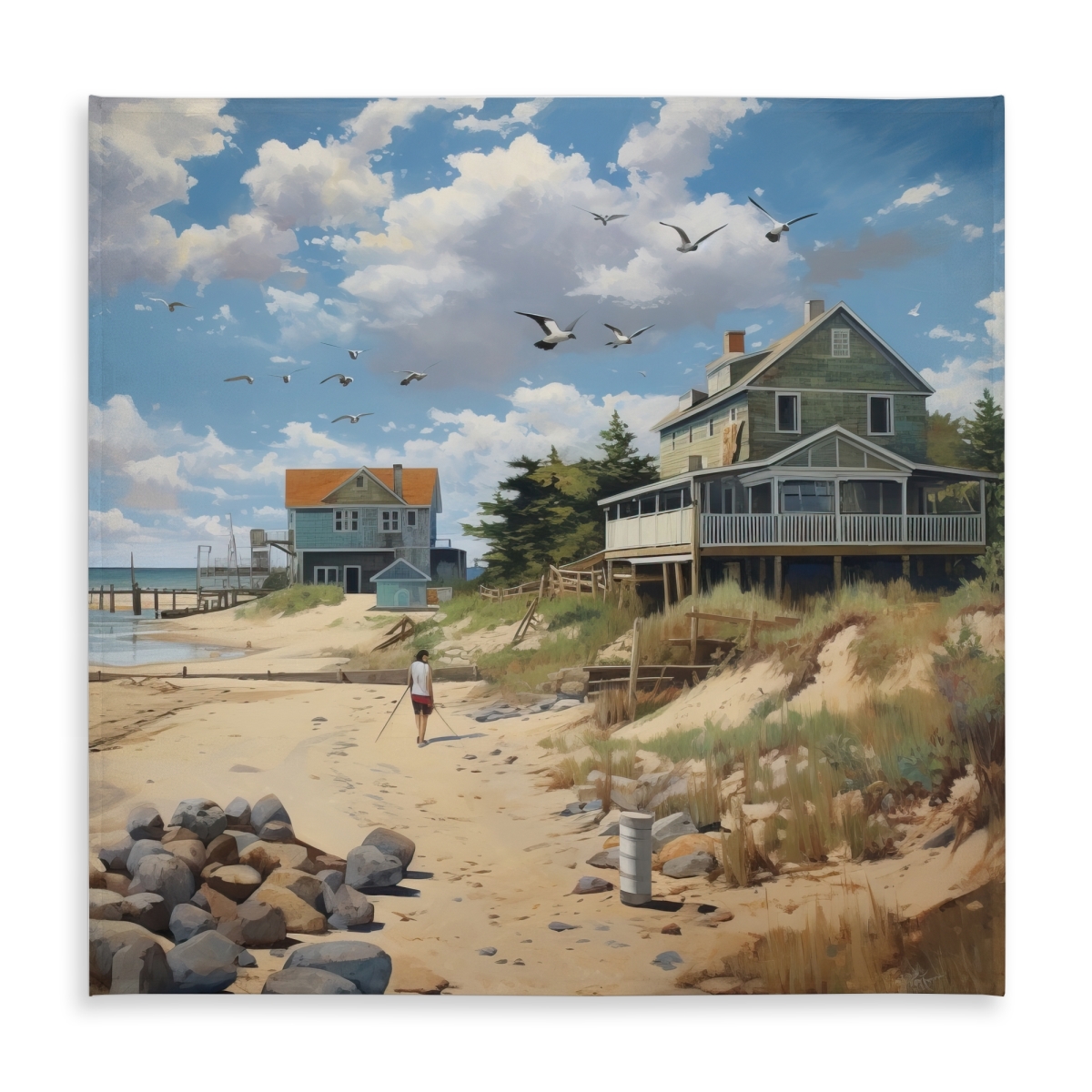 Picture of Begin Home Decor C1TC5858LXQIXO 58 x 58 in. Beachwalk Coastal Blue Tablecloth - Indoor & Outdoor Decor