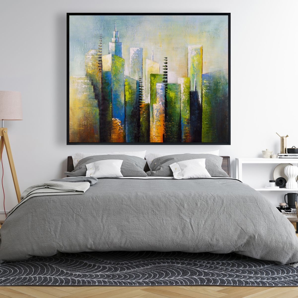 C1FC4860UJ43BQ 48 x 60 in. Abstract Skyscraper - Yellow Building Framed Canvas Art