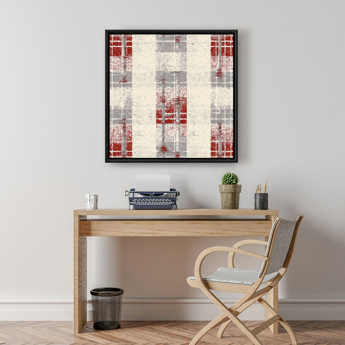C1FC242428ZYYB 24 x 24 in. Grunge Red Pattern Beige Framed Canvas - Home Decor Art