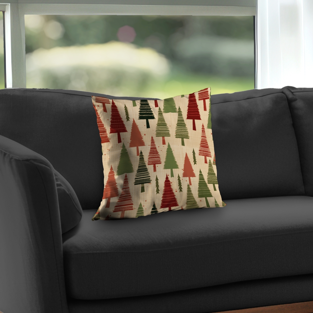 C1PT16169CQN0S 16 x 16 in. Christmas Tree Pattern Red Poly Twill Throw Pillow - Home Decor