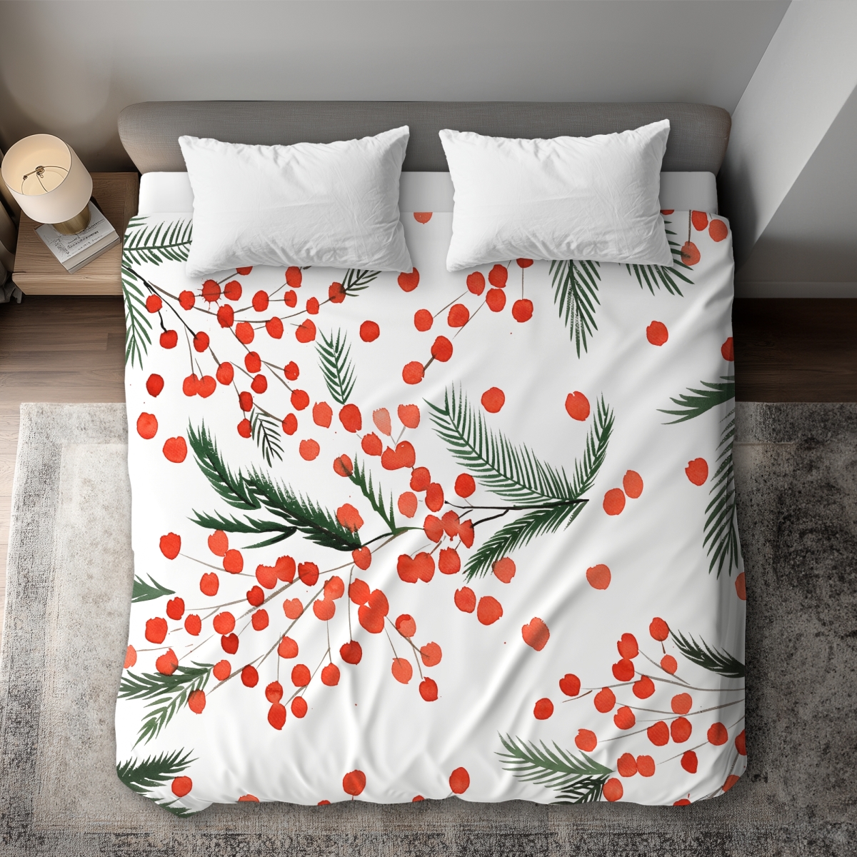 C1DCKSW0U4NXNS Mistletoe Leaf Pattern King Size Duvet Cover - Minimalist Holiday Decor