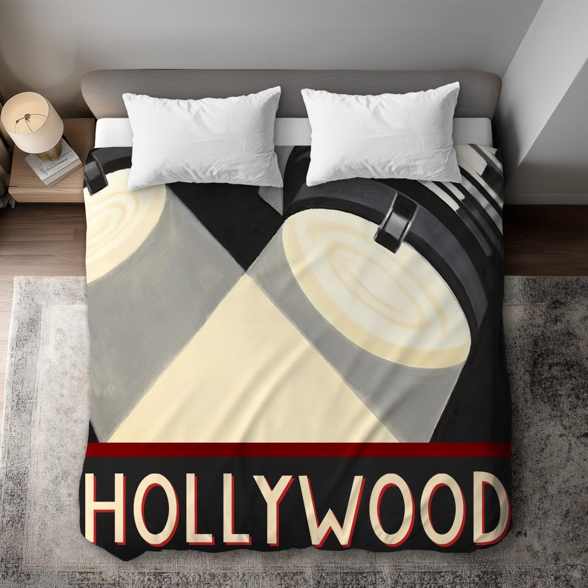 C1DCKSW0X9W000 Projectors in Hollywood - Black Man Cave King Size Duvet Cover for Decor