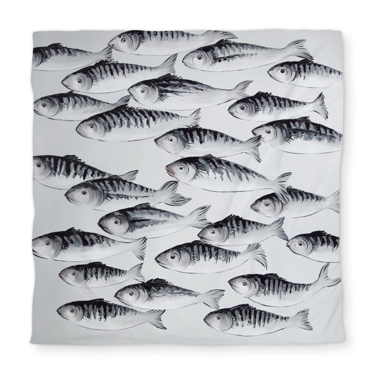 C1DCQSW0AQ26QH Gray School of Fish Queen Size Duvet Cover - Contemporary Bedroom Decor