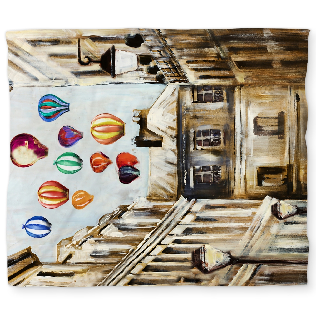 C1DCKSW0PCUI18 Gloomy Street with Colorful Hot-Air Balloons King Size Duvet Cover - Home Decor