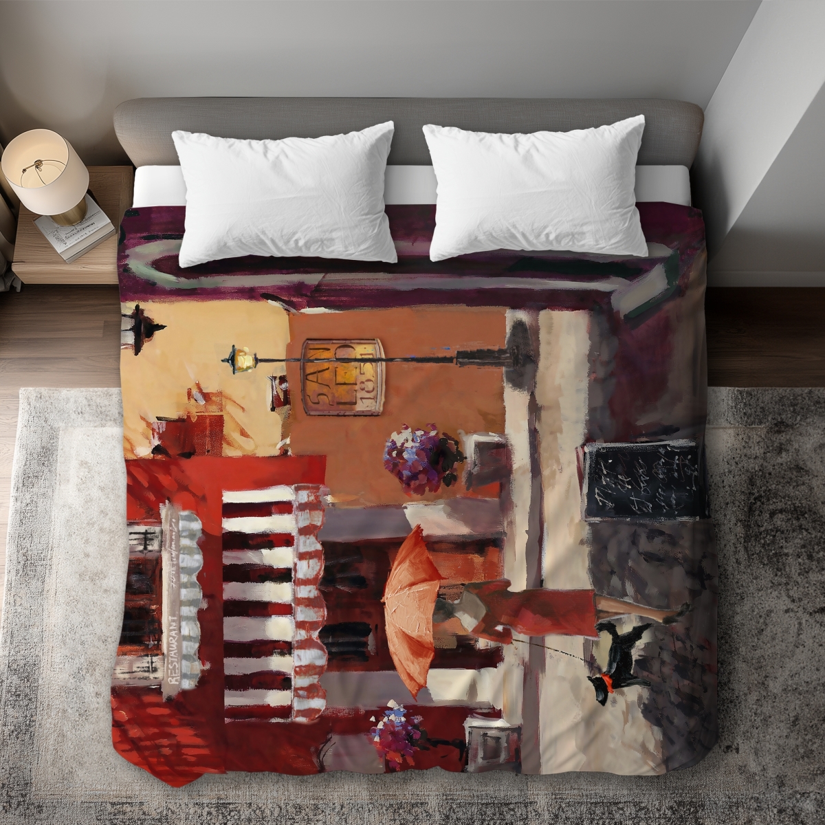 C1DCKSW017DY8Q Lady Walking with Her Dog King Size Duvet Cover - Woman Bedroom Decor